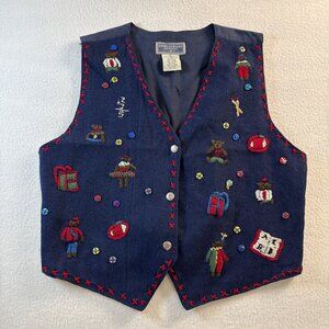 Vintage Erika Classics Embroidered Teachers‎ Math Bears Vest Wool Blend Medium